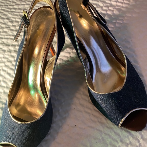 Ladies Denim Step  In Open Toe pumps size 8 - Picture 2 of 6